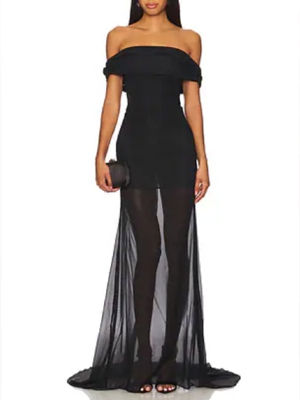 Giuseppe Di Morabito Off The Shoulder Dress with Train Black Silk Sz 36